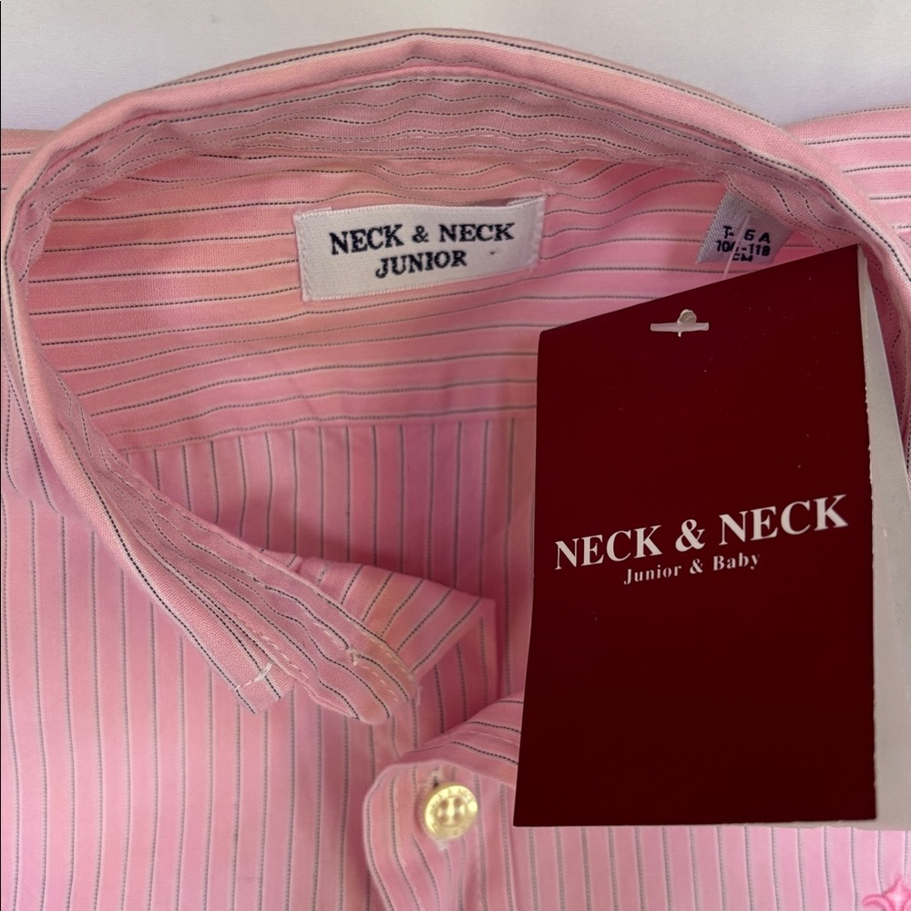 NWT EUROPEAN BRAND NECK & NECK JUNIOR & BABY PINK BOTTOM DOWN SHIRT BOYS’6A - Picture 4 of 13